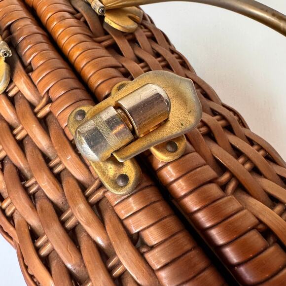 VINTAGE Basket Purse by Macy's Woven Metal MCM Vinyl HandMade in Honk Kong - Picture 8 of 14